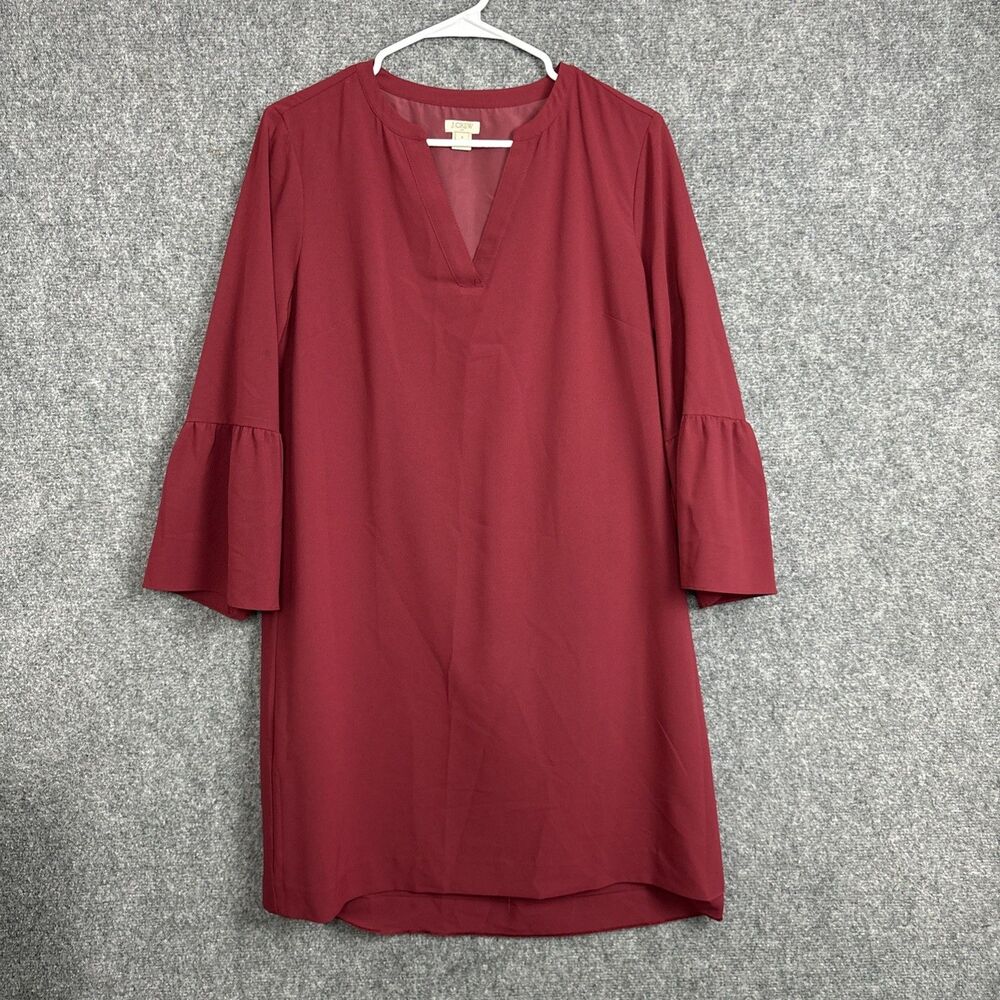 J.CREW Sheath Dress Womens Size 8 Burgundy Bell Sleeve Lined